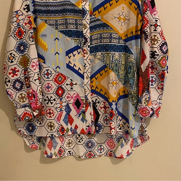 Caleoas Women’s M Tunic Top Shirt Mixed Pattern Button Up Pockets Boho - Picture 5 of 14